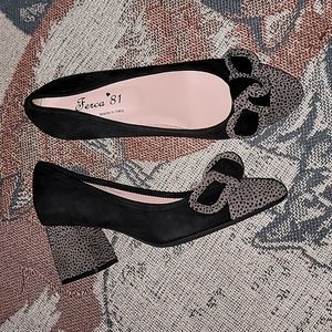 Ferca 81 pumps black & animal print suede bow detail new size 41 us 9/9.5 🖤